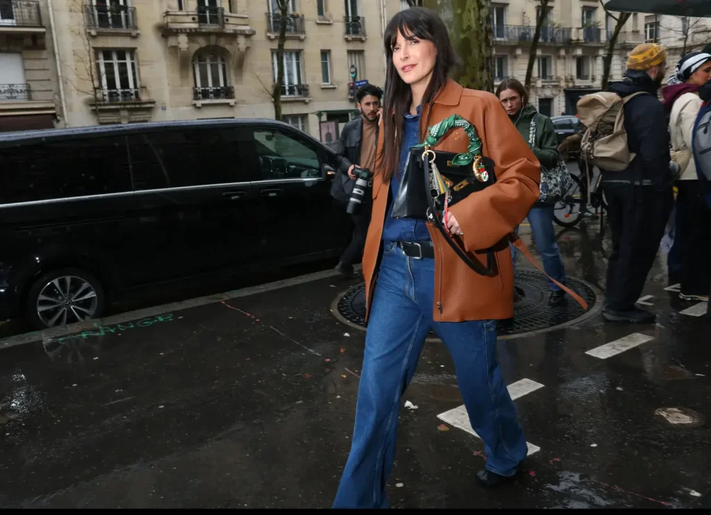 Spring-Outfits-Spring-Fashion-Brown-Jacket-Blue-Jeans-Charm-Bag-Perfectly-Parisian